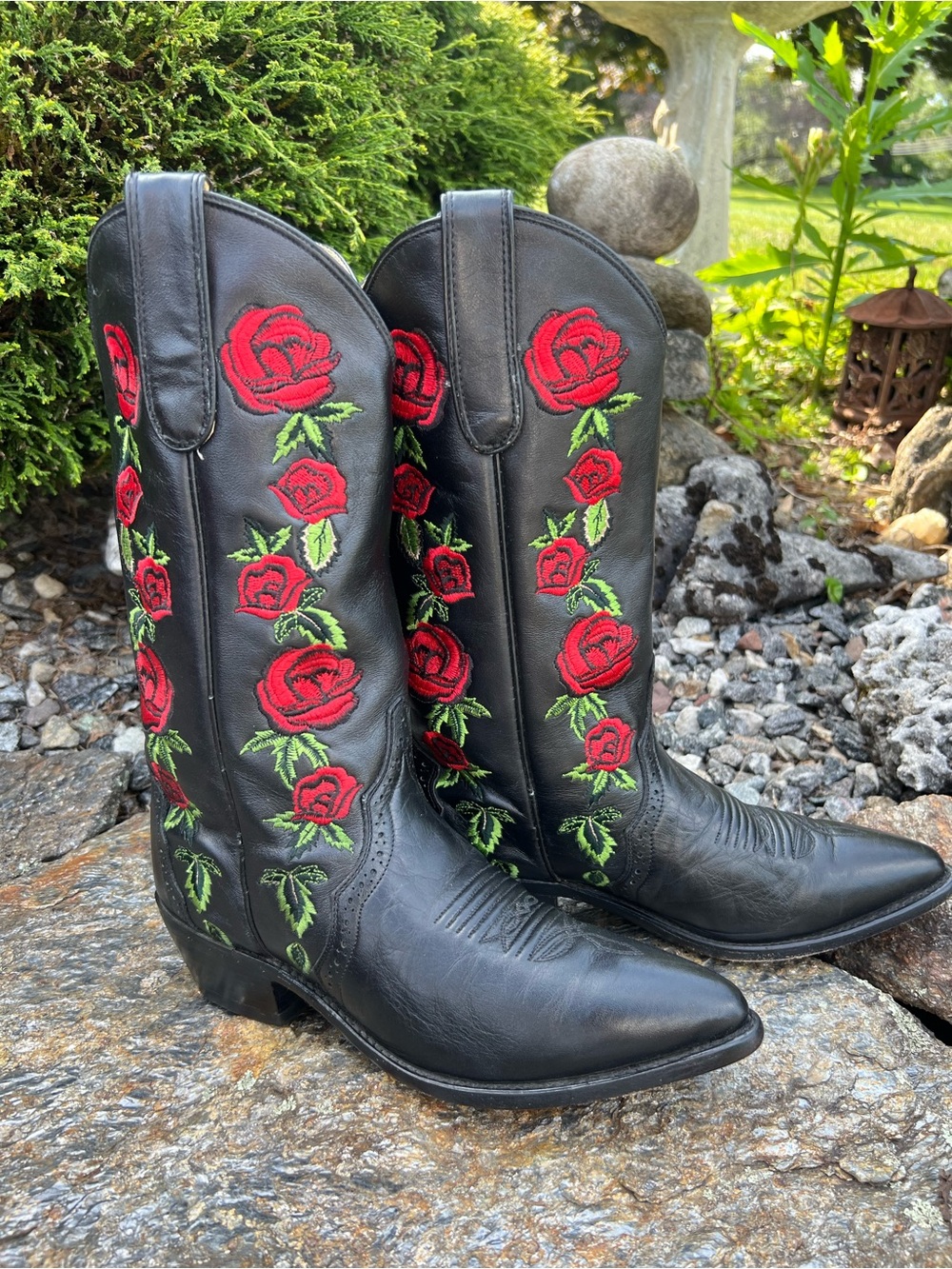Dan Post 8 M Western Cowboy Cowgirl Boots Embroidered Rose